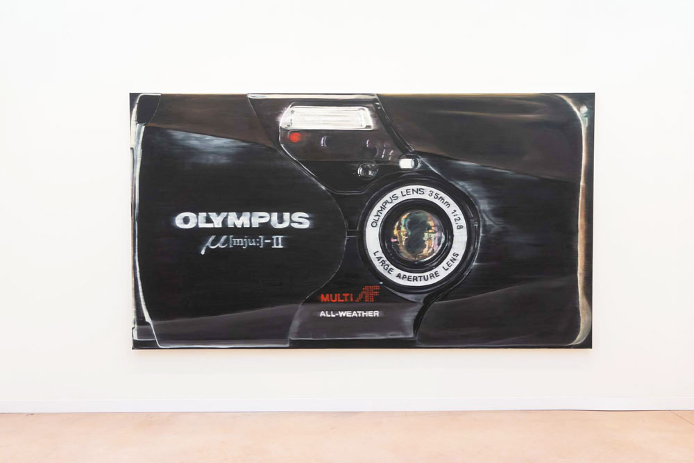 Painting on a wall showing a Olympus camera